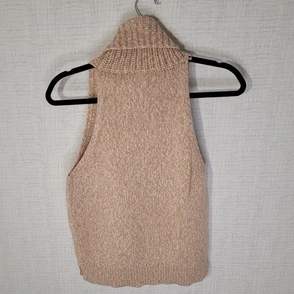 Madewell Womens Medium Tan Cowl Neck Sweater Vest Sleeveless Cutaway Merino Wool - Picture 2 of 8